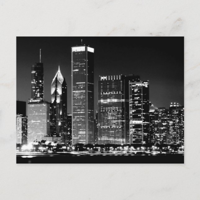 Nachtblick auf Chicagos berühmtes Stadtbild Postkarte (Vorderseite)