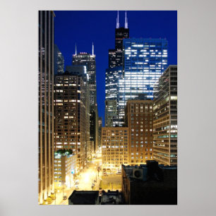 Nachtblick auf das Stadtbild von Chicago Poster