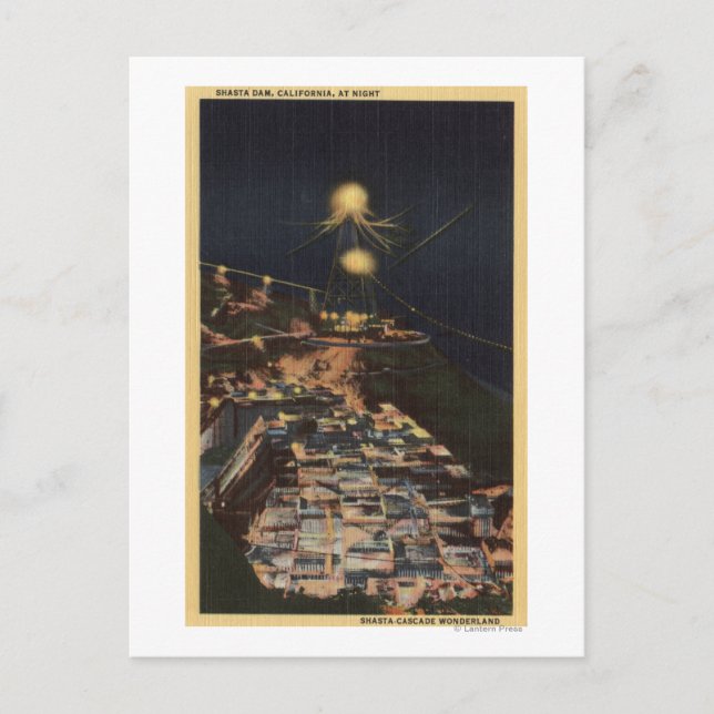 Nachtblick auf den Shasta-Damm Postkarte (Vorderseite)