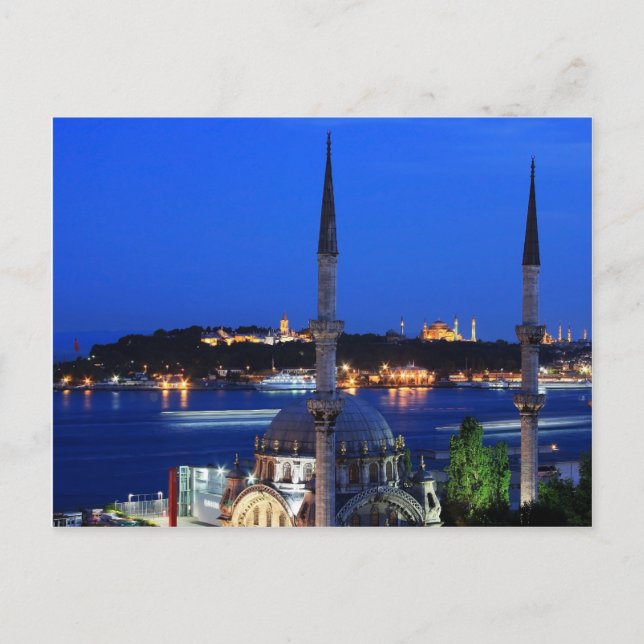 Nachtblick auf die beliebten Orte von Istanbul Postkarte (Vorderseite)