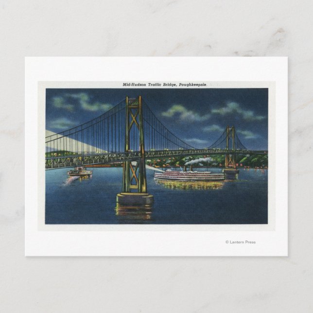 Nachtblick auf die Mid-Hudson-Brücke Postkarte (Vorderseite)
