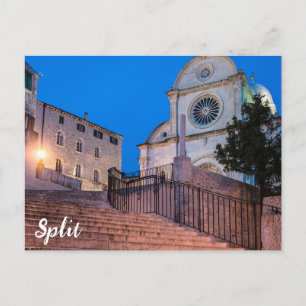 Nachtblick auf Treppe und Kirche in Split, Kroatie Postkarte