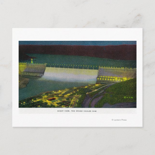 Nachtblick, Großer Coulee-Damm Postkarte (Vorderseite)