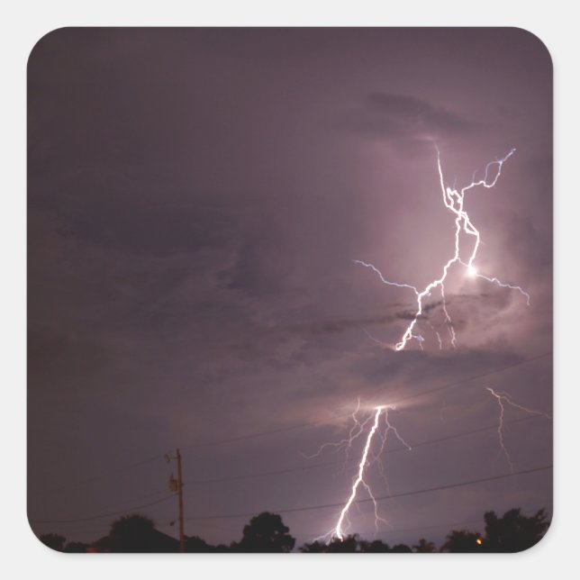 Nachtblitz Sturmwolken Quadratischer Aufkleber (Vorderseite)