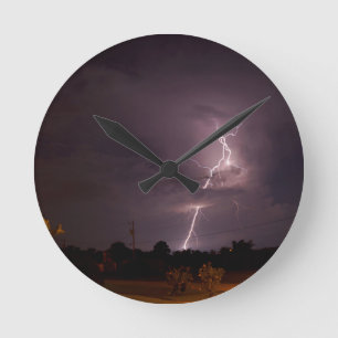 Nachtblitz Sturmwolken Runde Wanduhr