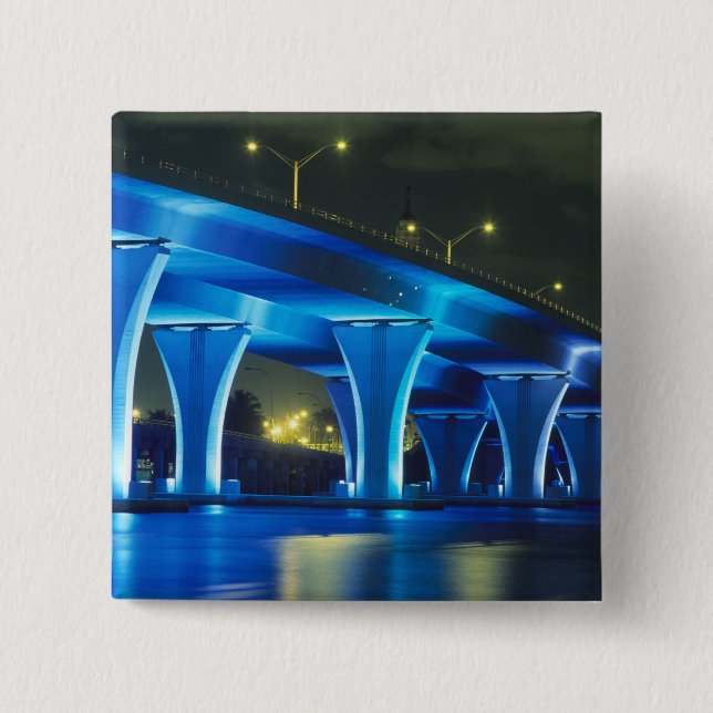 Nachtbrücke im Hafen von Miami, Florida Button (Vorderseite)