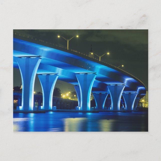 Nachtbrücke im Hafen von Miami, Florida Postkarte (Vorderseite)