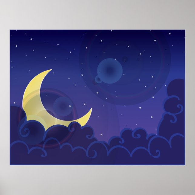 Nachtdunkelmond Mitternacht blau Poster (Vorne)