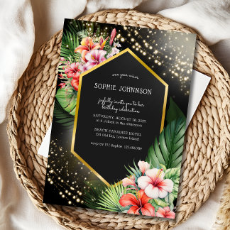 Nachtdunkle Aquarellbilder zum Geburtstag des trop Einladung