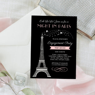 Nächte in Paris Eiffelturm Pink Engagement Party Einladung