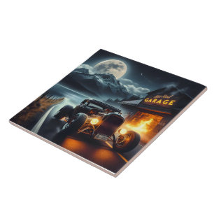 Nachtfahrt im klassischen frisierte Auto Fliese