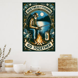 Nachtfischen und ein Lagerfeuer Poster
