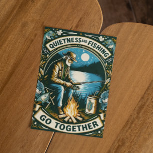 Nachtfischen und ein Lagerfeuer Postkarte