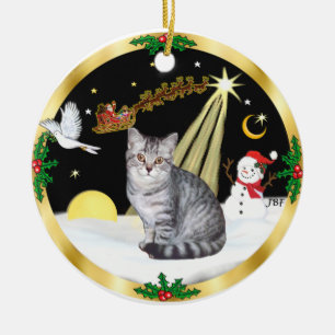 Nachtflug (GW) - Silberne Tabby-Katze Keramik Ornament
