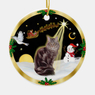 Nachtflug - Maine Coon-Katze (getigert 10) Keramikornament