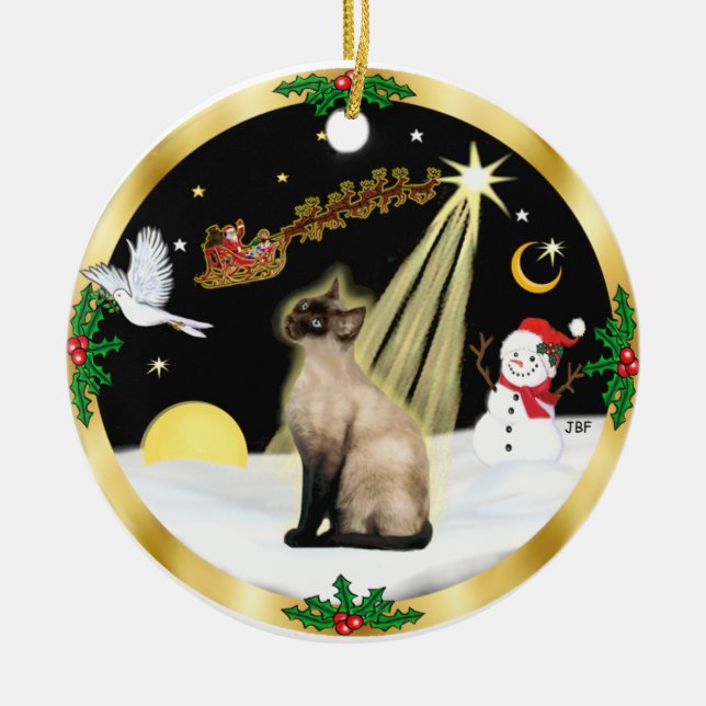 Nachtflug - Siegel Point Siamese Keramik Ornament (Vorne)
