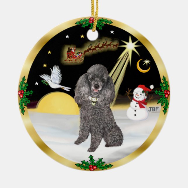 Nachtflug - Silver Miniature oder Toy Poodle Keramikornament (Vorne)