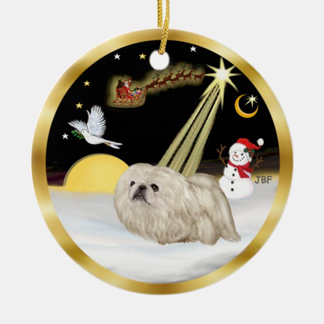 Nachtflug - Weißpekingese Keramikornament (Vorne)