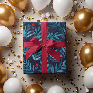 Nachtgarten mit Aquarellfarben - Türkis, Blau und  Geschenkpapier Set