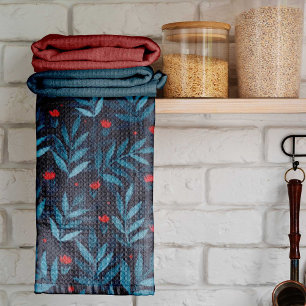 Nachtgarten mit Aquarellfarben - Türkis, Blau und  Geschirrtuch