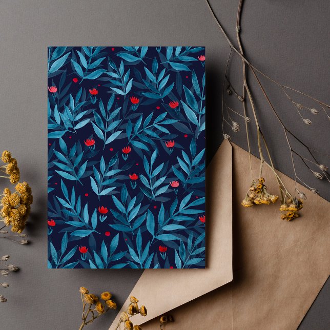 Nachtgarten mit Aquarellfarben - Türkis, Blau und  Postkarte (Von Creator hochgeladen)