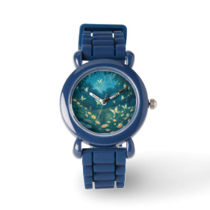 Nachtgarten mit Blumen und Glühwürmern Armbanduhr