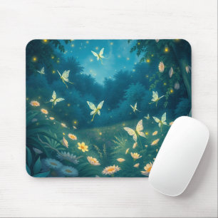 Nachtgarten mit Blumen und Glühwürmern Mousepad