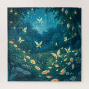 Nachtgarten mit Blumen und Glühwürmern Puzzle