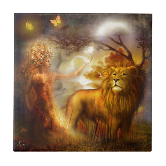 Nachtgöttin und Löwe Fliese (Vorderseite)