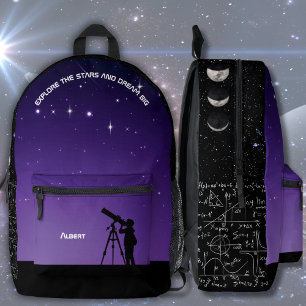 Nachthimmel-Astronomie-Rucksack Lila und Schwarz Bedruckter Rucksack