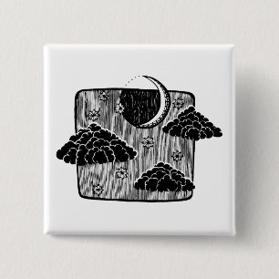 Nachthimmel Halbmond Wolken Handgezeichnete Illust Button
