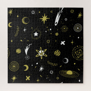 Nachthimmel: kosmisches nahtloses Muster. Puzzle