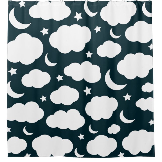 Nachthimmel mit Mond und Sternen Duschvorhang (Vorderseite)
