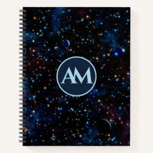Nachthimmel mit Sternen und Planeten personalisier Notizbuch