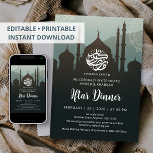 Nachthimmel-Moschee-Silhouette Ramadan-Iftar-Abend Einladung