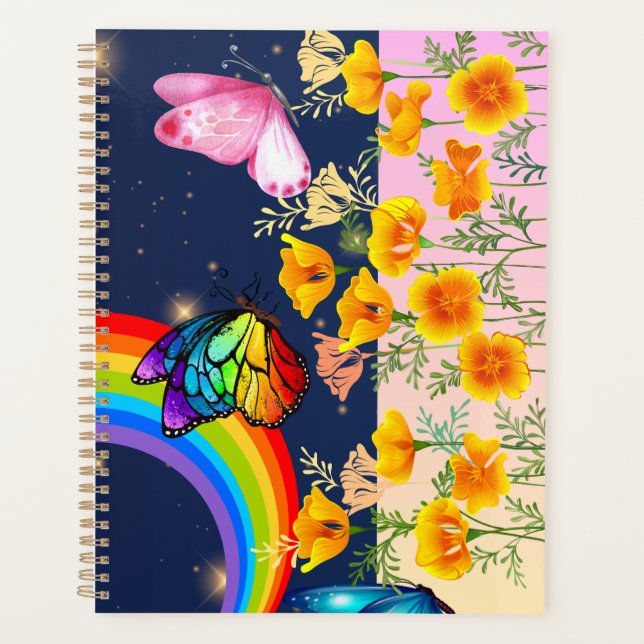 Nachthimmel, Regenbogen, Schmetterlinge und Blume Planer (Vorderseite)