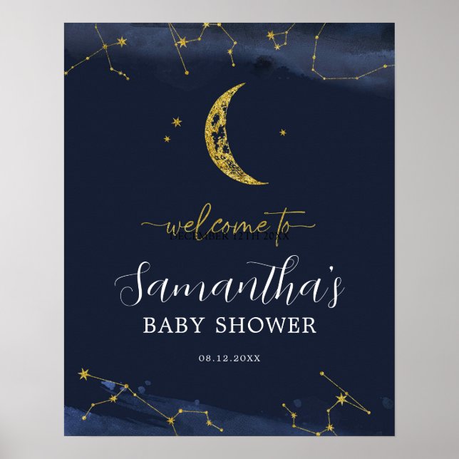 Nachthimmel über dem Mond Baby Dusche Begrüßungsze Poster (Vorne)