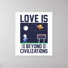 Nachthimmel und Weltraum mit Alien und Raumsonde Leinwanddruck