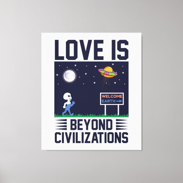 Nachthimmel und Weltraum mit Alien und Raumsonde Leinwanddruck (Vorderseite)