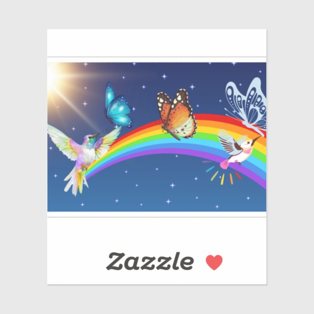 Nachthimmel, zwei Vögel, Schmetterlinge und ein Re Aufkleber (Blatt)