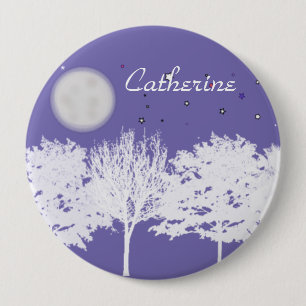 Nachthimmelmond und Sternenbäume Silhouette Art Button