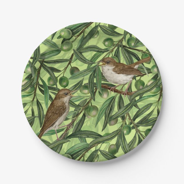 Nachtigales im Olivenbaum 2 Pappteller (Vorderseite)