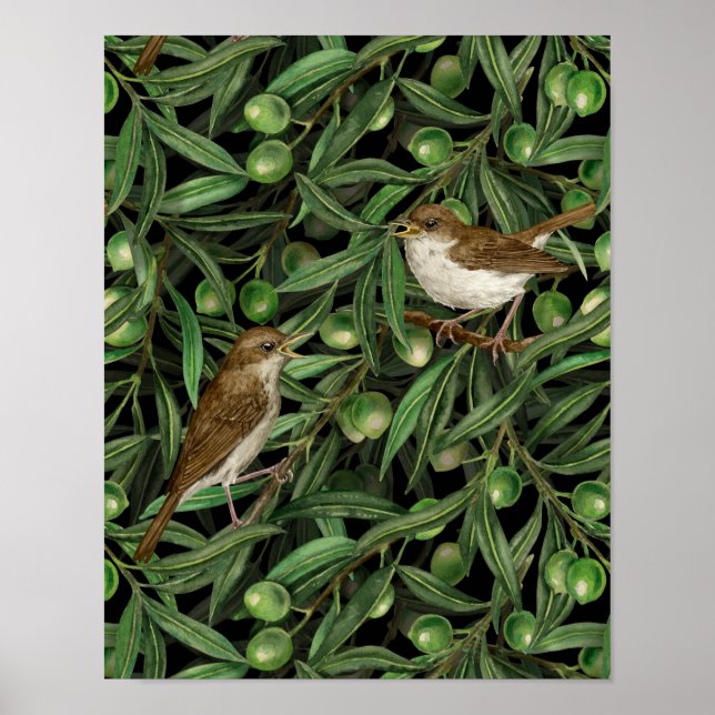 Nachtigales im Olivenbaum 3 Poster (Vorne)