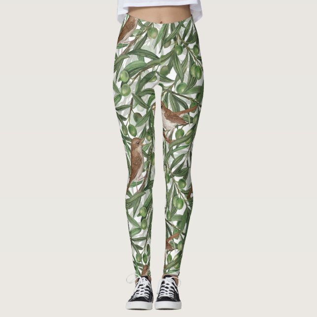 Nachtigales im Olivenbaum Leggings (Vorderseite)