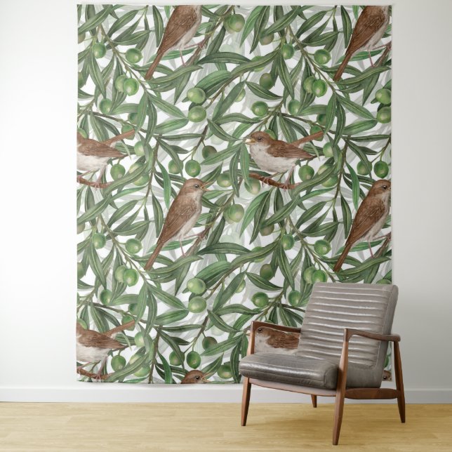Nachtigales im Olivenbaum Wandteppich (Beispiel)