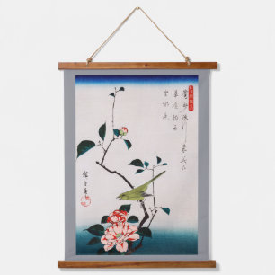 Nachtigall auf Kamelienzweig, Hiroshige Wandteppich Mit Holzrahmen