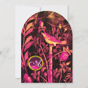NACHTIGALL MIT ROSEN MONOGRAMM, Rosa Schwarz Gelb Einladung