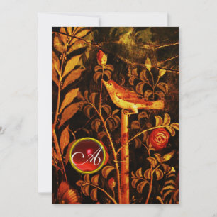 NACHTIGALL MIT ROSEN MONOGRAMM, Rot Schwarz Gelb Einladung