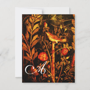 NACHTIGALL MIT ROSEN MONOGRAMM, Rot Schwarz Gelb Einladung