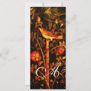 NACHTIGALL MIT ROSEN MONOGRAMM, Rot Schwarz Gold Einladung